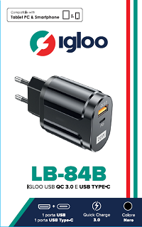 IGLOO USB QC 3.0 E USB TYPE-C BLACK [LB-84B]