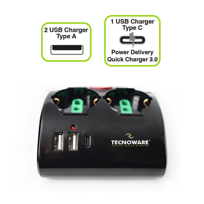 TECNOWARE MULTIPRESA INPUT 10A ITA, USCITE 2 SCHUKO/ITA, 2 ITA, 2 USB-A, USB-C [FMP4IIGUSB]