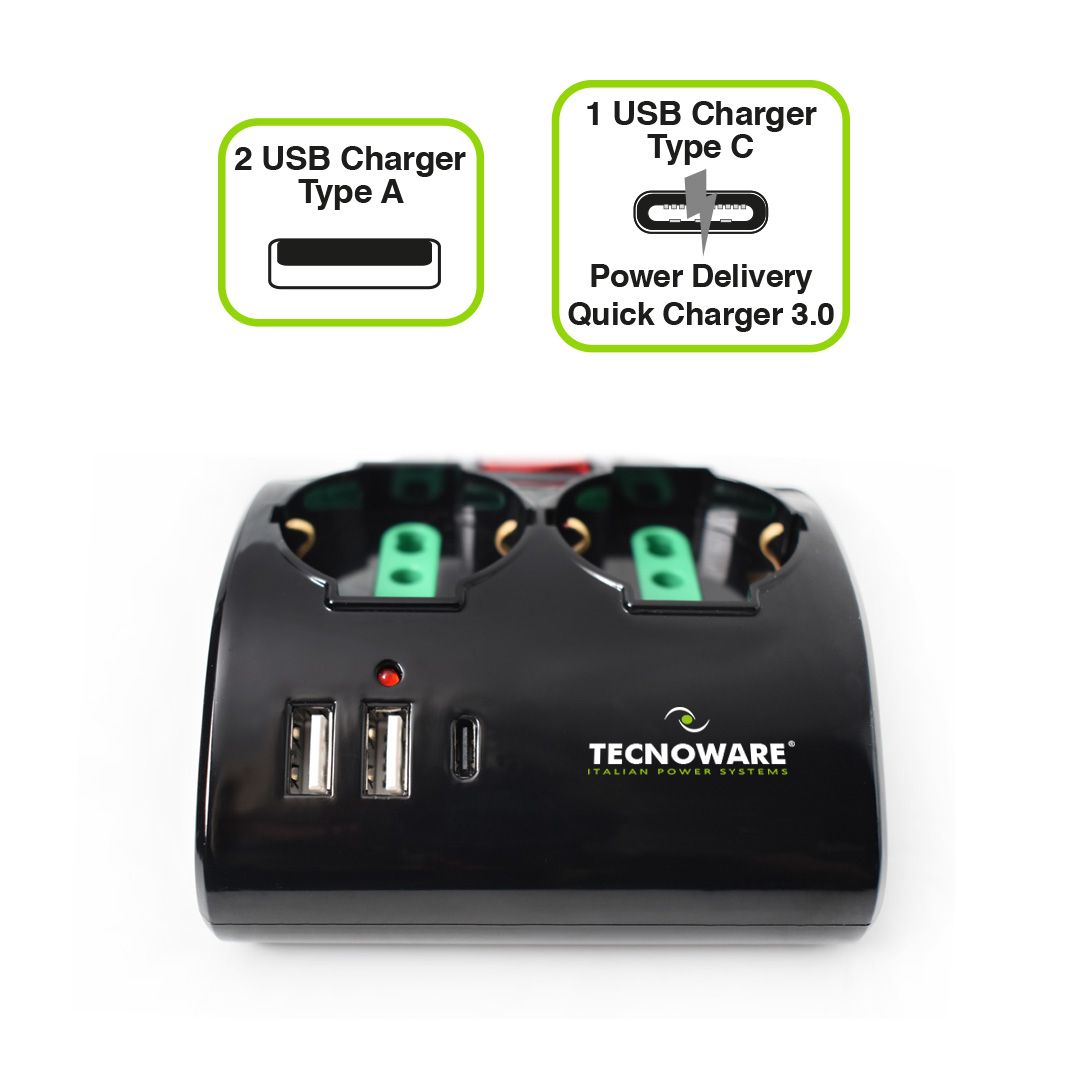 TECNOWARE MULTIPRESA INPUT 10A ITA, USCITE 2 SCHUKO/ITA, 2 ITA, 2 USB-A, USB-C [FMP4IIGUSB]