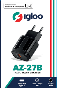 IGLOO ADATTATORE MOBILE FAST CHARGE USB BLACK [AZ-27B]