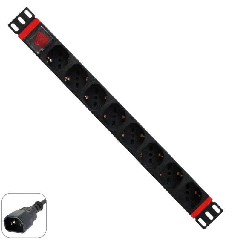 PDU con 8 prese Unel/Schuko 16A Int.Lum. spina C14 [1CC8-0802-014]