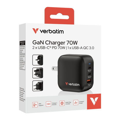 MINI GANCHARGER 70W 3 PORT US PLUG WITH EU/UK ADAP [32229]