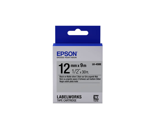 Cinta Epson Plata Mate para Texto Negro 12/9 LK-4SBE [C53S654017]