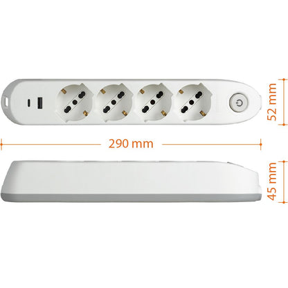 MULTIPRESA 4 SCHUKO/BIPAS+INTER+2USB BIANCO [BT-3684DBU]