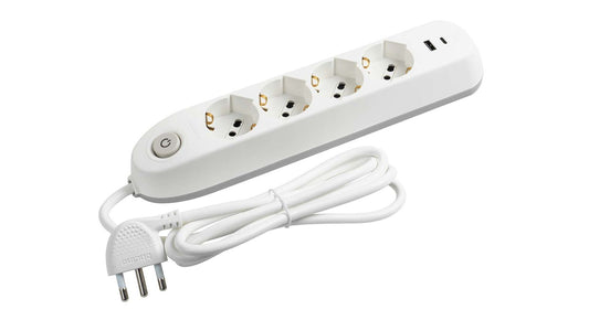 MULTIPRESA 4 SCHUKO/BIPAS+INTER+2USB BIANCO [BT-3684DBU]