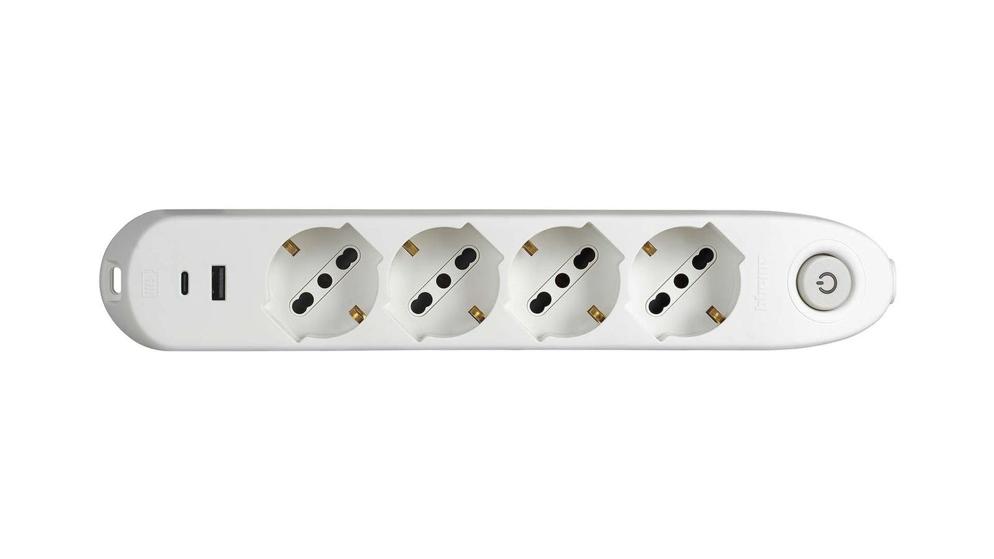 MULTIPRESA 4 SCHUKO/BIPAS+INTER+2USB BIANCO [BT-3684DBU]