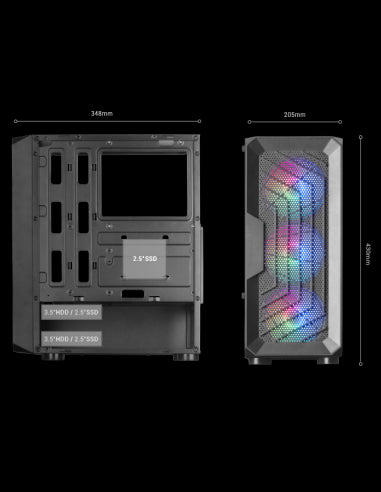 MARSGAMING CASE TOWER MC-TOR WINDOW+MESH, 3x FRGB FAN, BLACK [MC-TOR]